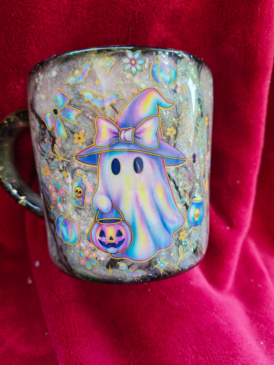 16oz ceramic coffee mug with orange candle