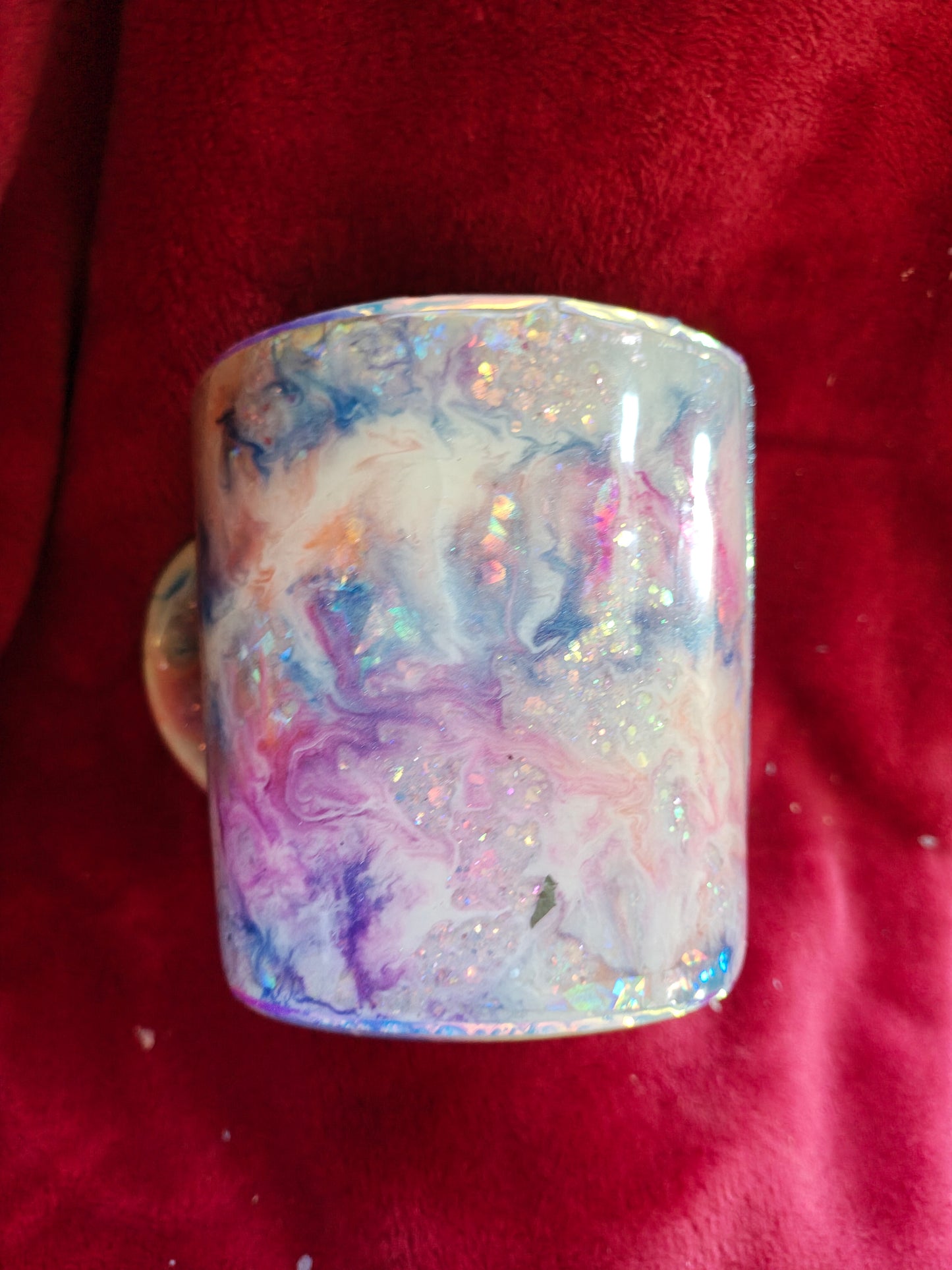 16oz ceramic coffee mug with blue candle