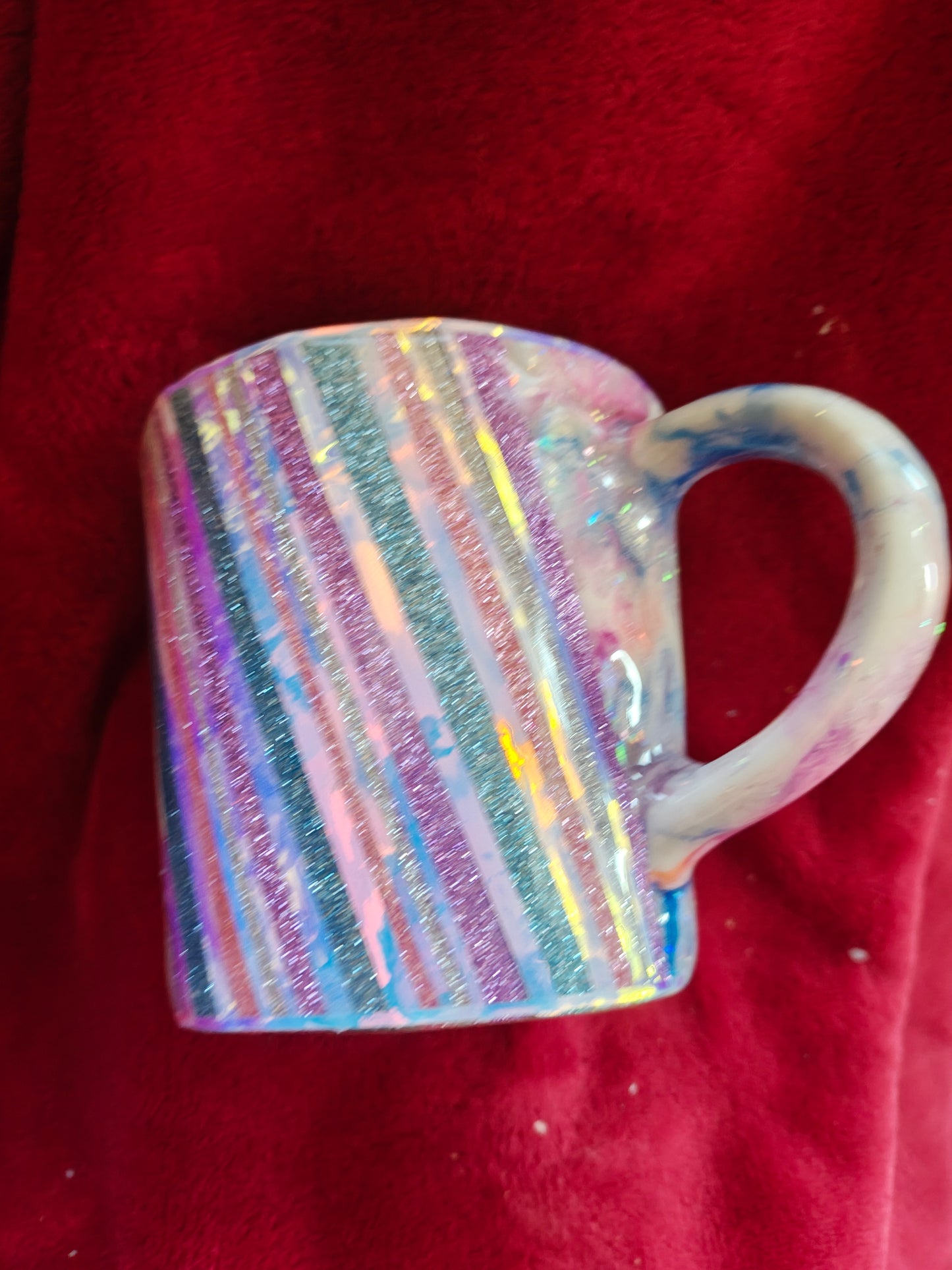 16oz ceramic coffee mug with blue candle