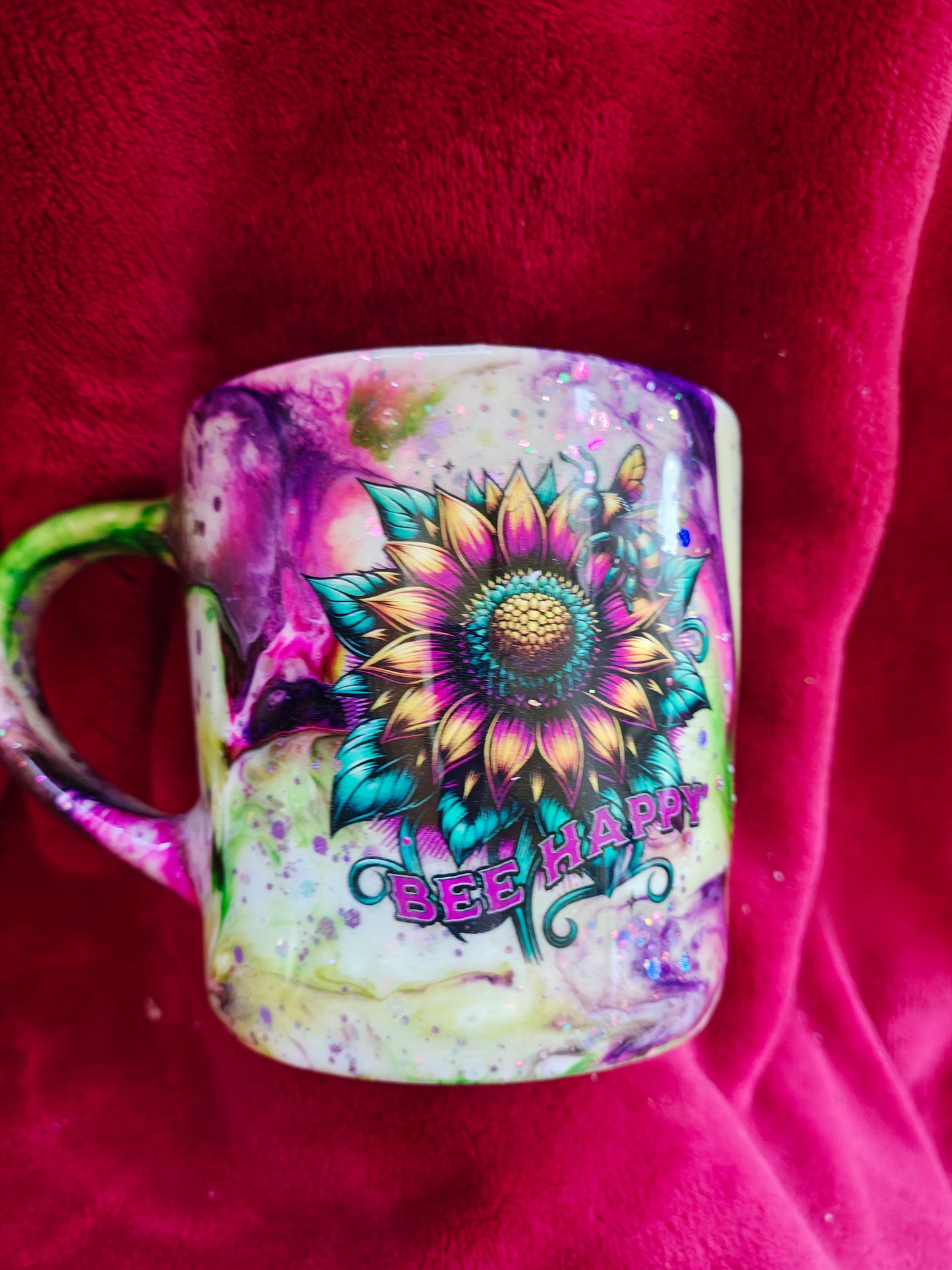 16oz ceramic coffee mug with green candle