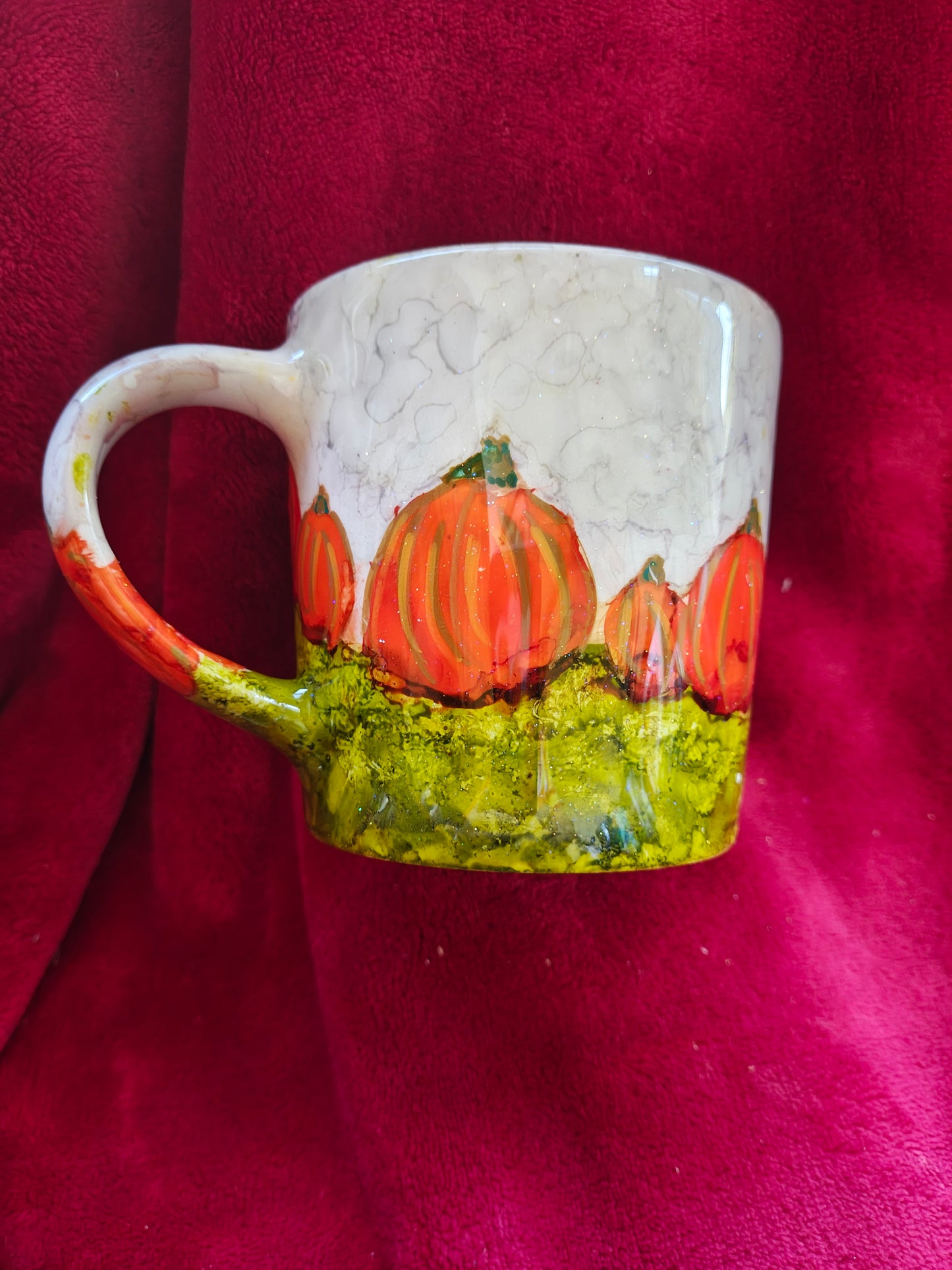 16oz ceramic coffee mug with orange candle