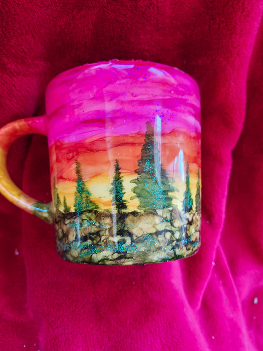 16oz ceramic coffee mug with orange candle