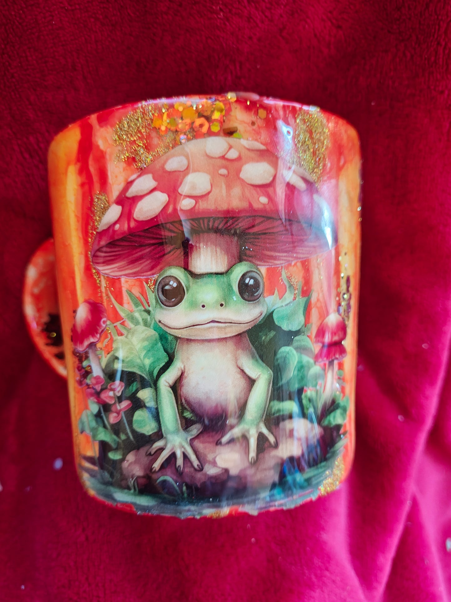 16oz ceramic coffee mug with orange candle