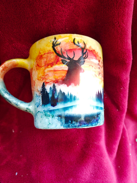 16oz ceramic coffee mug with orange candle