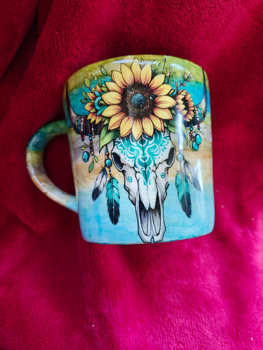 16oz ceramic coffee mug with blue candle